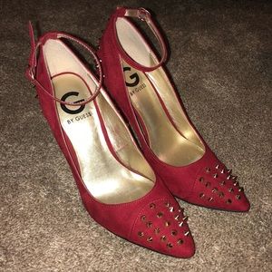 Gold studded red heels by Guess
